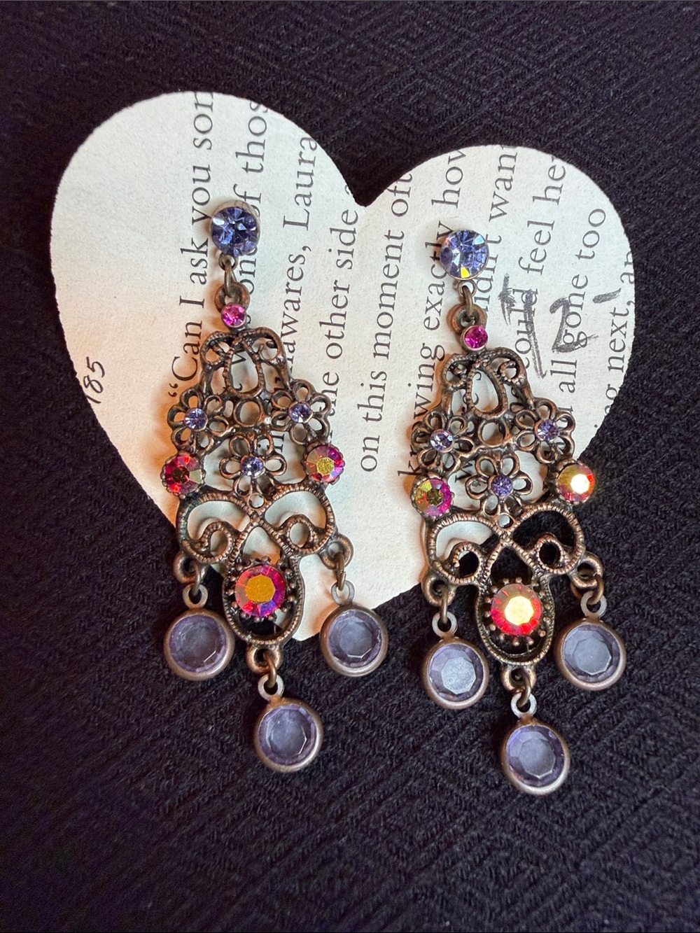 Vintage-Inspired Purple & Multicolor Crystal Chandelier Earrings
